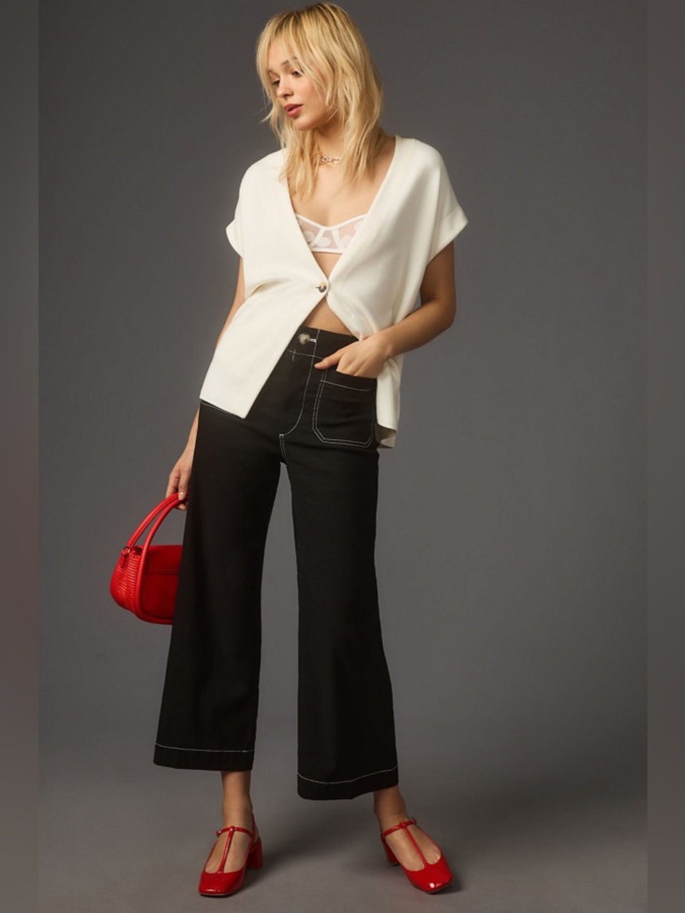 Maeve The Colette Contrast Stitch Wide Leg Cropped Pants Size 30